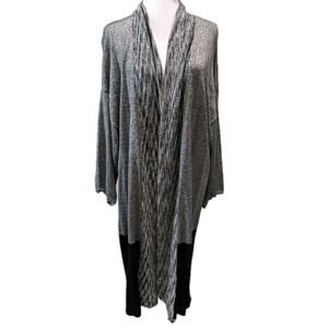 Chico's Betty Cardigan Long Sweater Black White Open Front Women's Size 2 Large